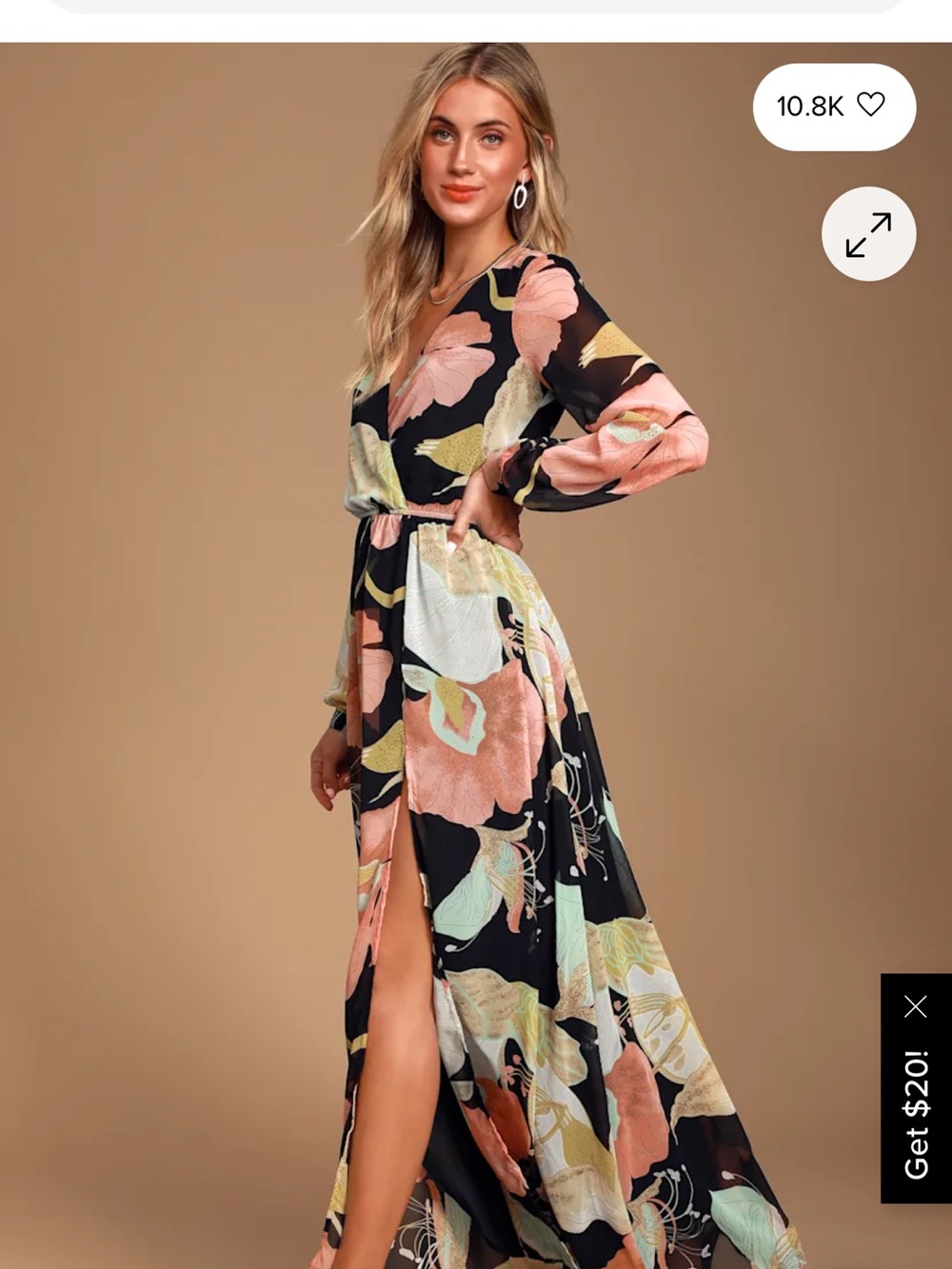 Lulu's Black Maxi Dress with Pink & Mint Floral Print